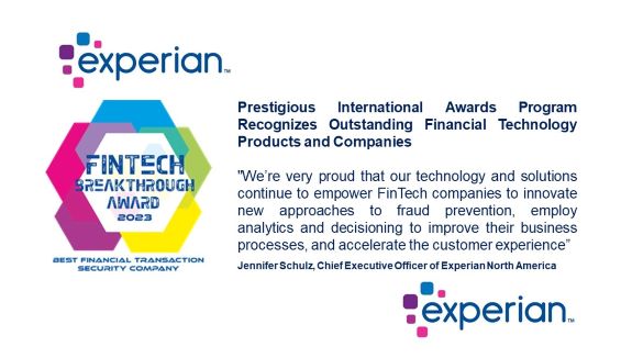 Experian Named “Best Financial Transaction Security Company” in 2023 FinTech Breakthrough Awards Program
